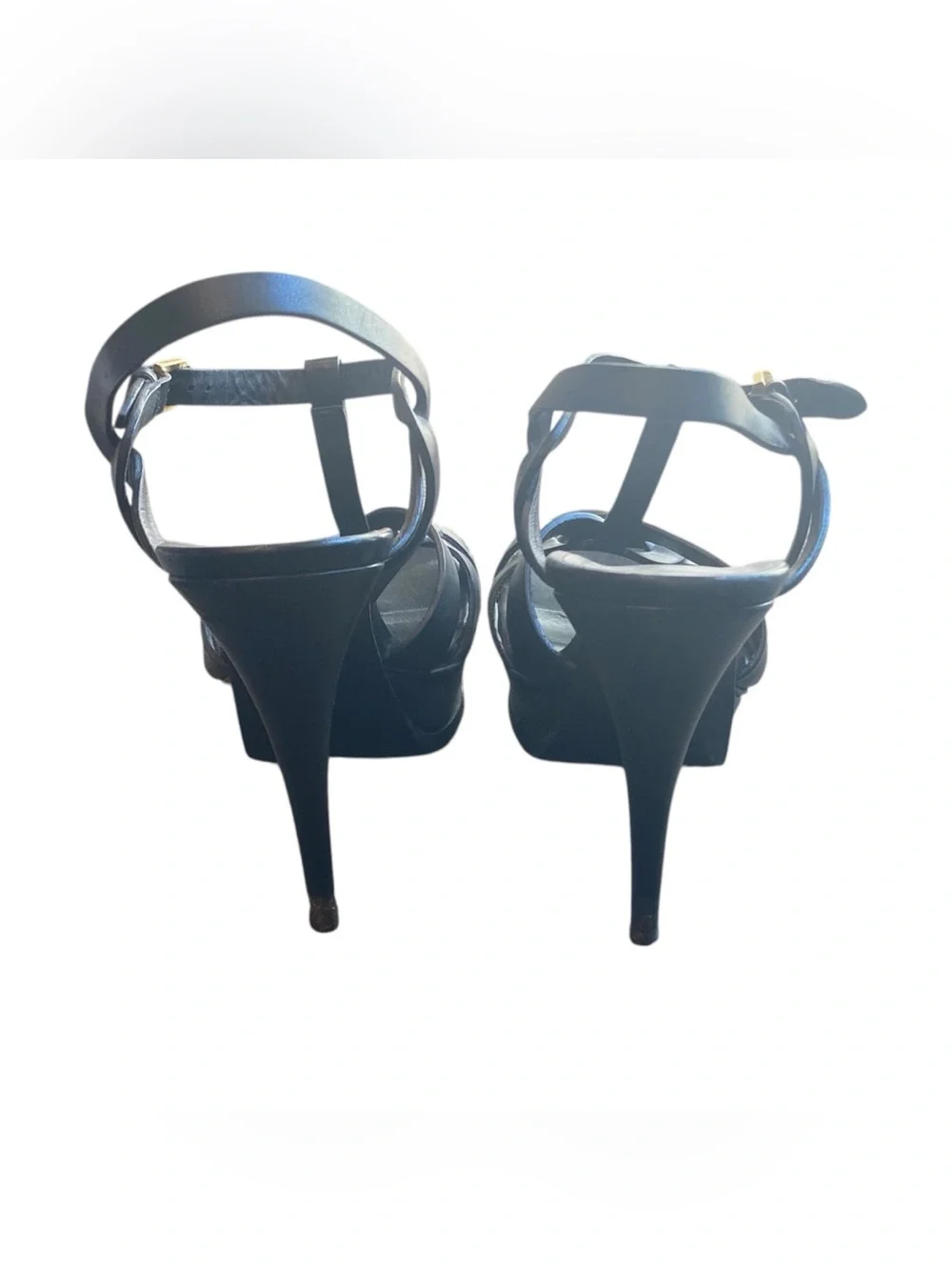 AS IS - Saint Laurent 105mm Tribute T-Strap Leather Slingback Stiletto Sandals